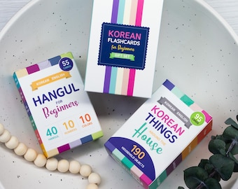 koreanische Kartei Geschenkset: 40 Hangul, Zahlen, Farben, 190 Vokabeln + gratis Audio 【Gedruckt 】