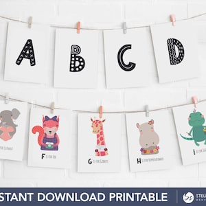 Cartões de alfabeto de animais fofos para imprimir | Padrão divertido de bonés ABC | Aula de jardim de infância, pré-escola, ensino domiciliar | Download instantâneo | 14