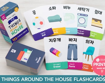 writing in korean practice PRINTED Korean Vocabulary Things Around the House 96 Flashcards | Hangul 한글 Household Items Essential Words | Bilingual Beginner