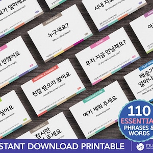 Printable 110 Korean Common Phrases in Everyday Situations | Essential Korean Dialogue Flashcards for Beginners & Travelers + Free Audios
