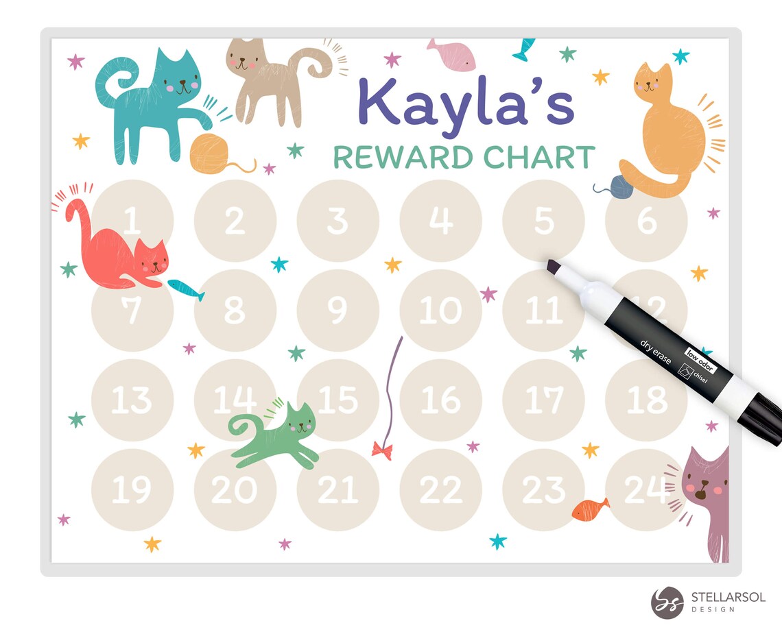 DigitalPrintable Cats Reward Chart With Stickers Kinder Etsy