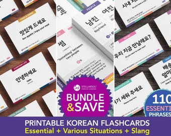 Koreanisch Karteikarten Bündel: Anfänger Konversation, Slang, Essentials (mit Audios) - Printable
