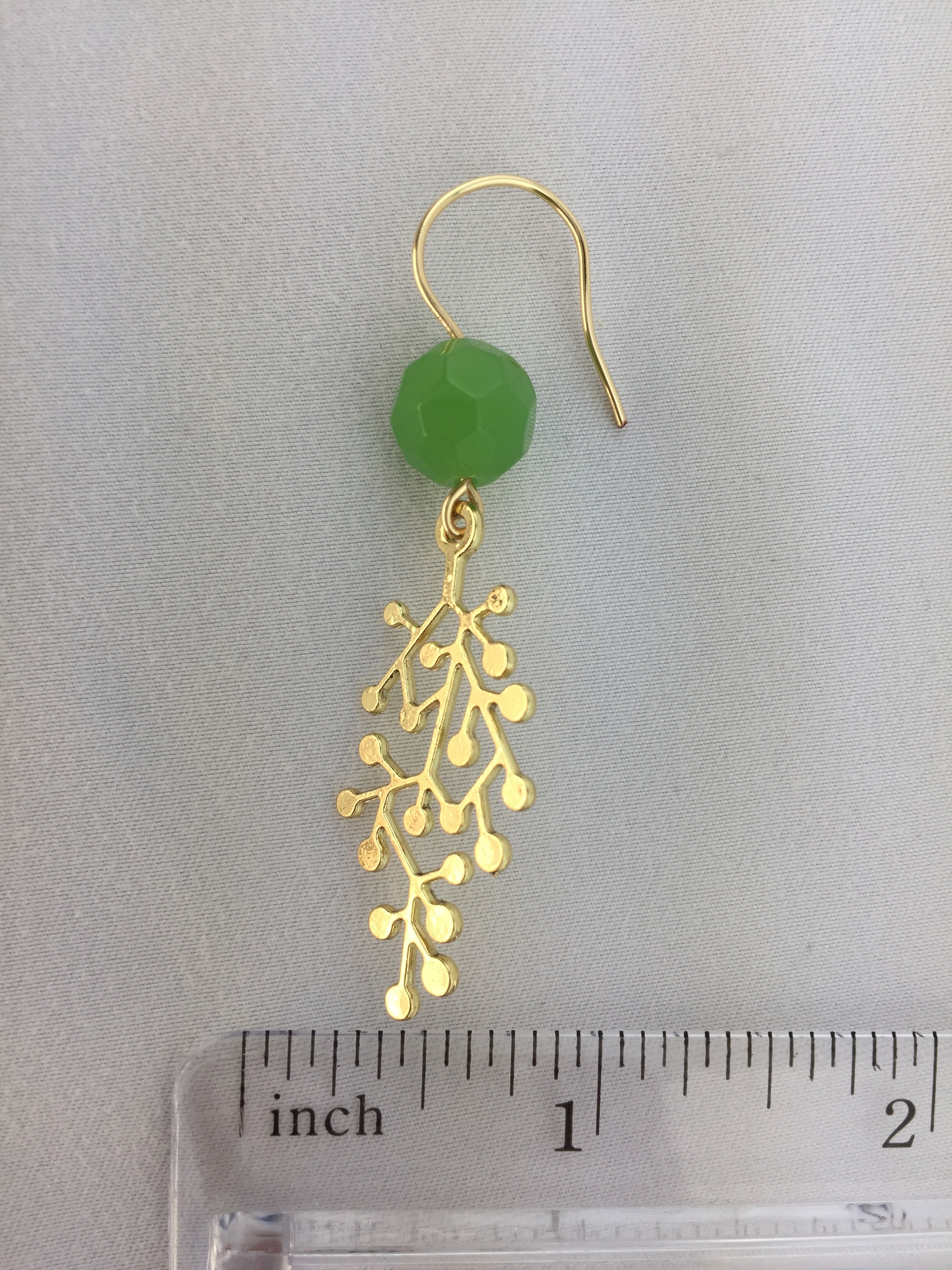 Gold Plated Vine Earrings Green Beaded Vine Earrings Dainty Etsy