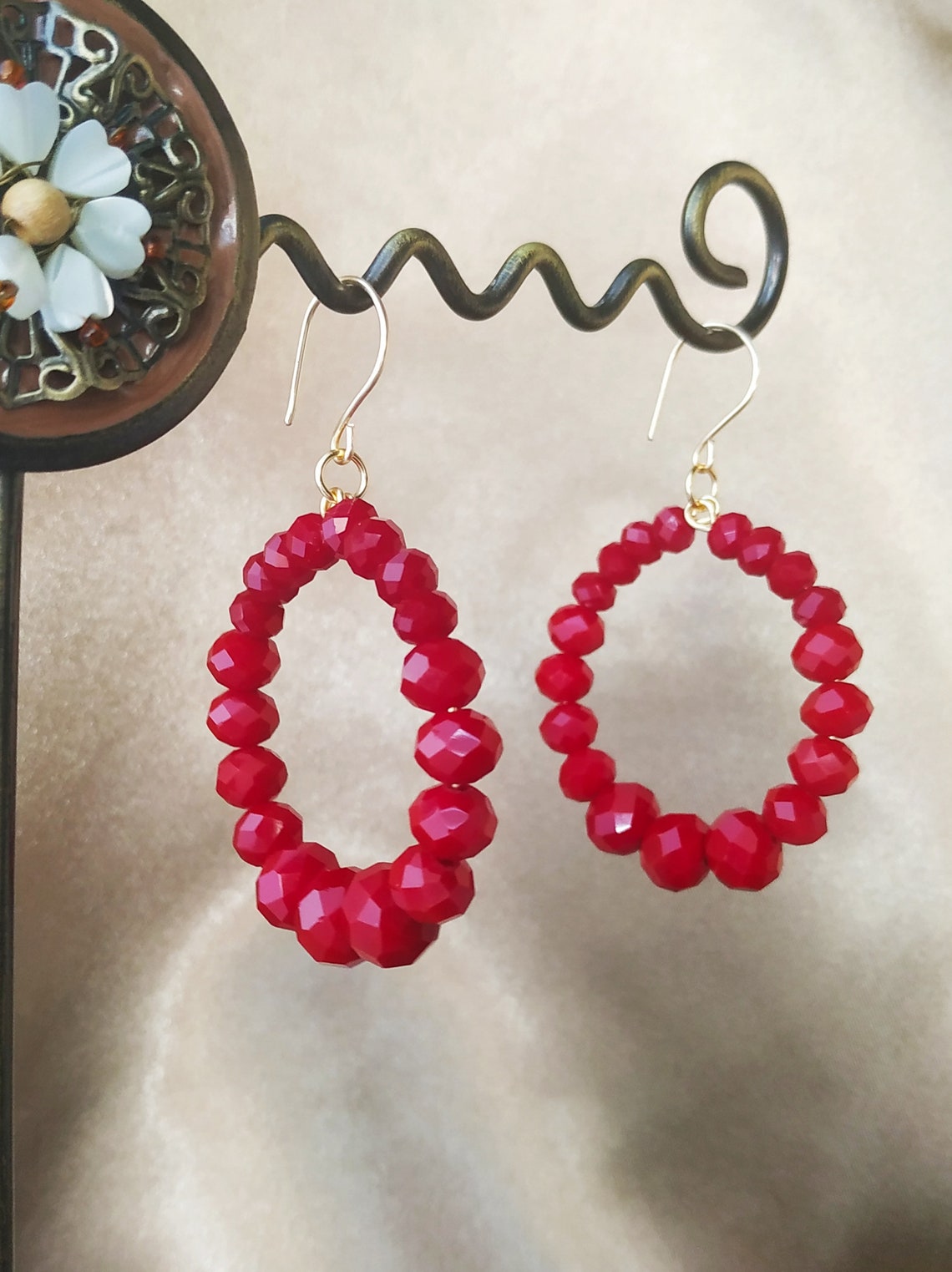 Large Red Hoops Gradient Red Earrings Big Red Beaded Etsy