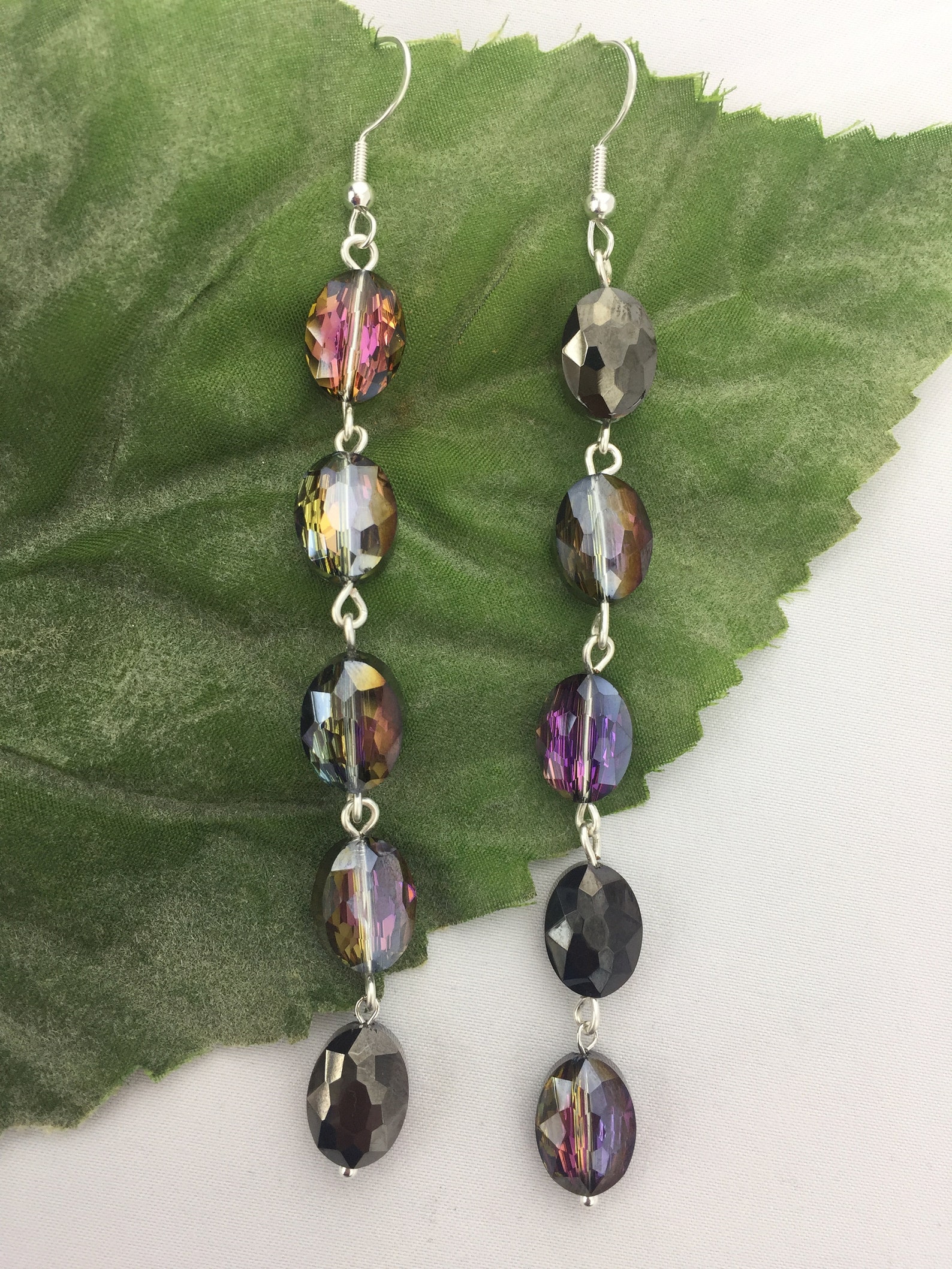 Iridescent Black Earrings Shiny Long Earrings Faceted Etsy