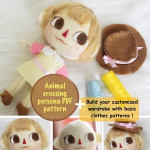 Poupée en feutre Animal Crossing persona PATTERN patron de couture patron de vêtements de poupée tutoriel de poupée de base image 1