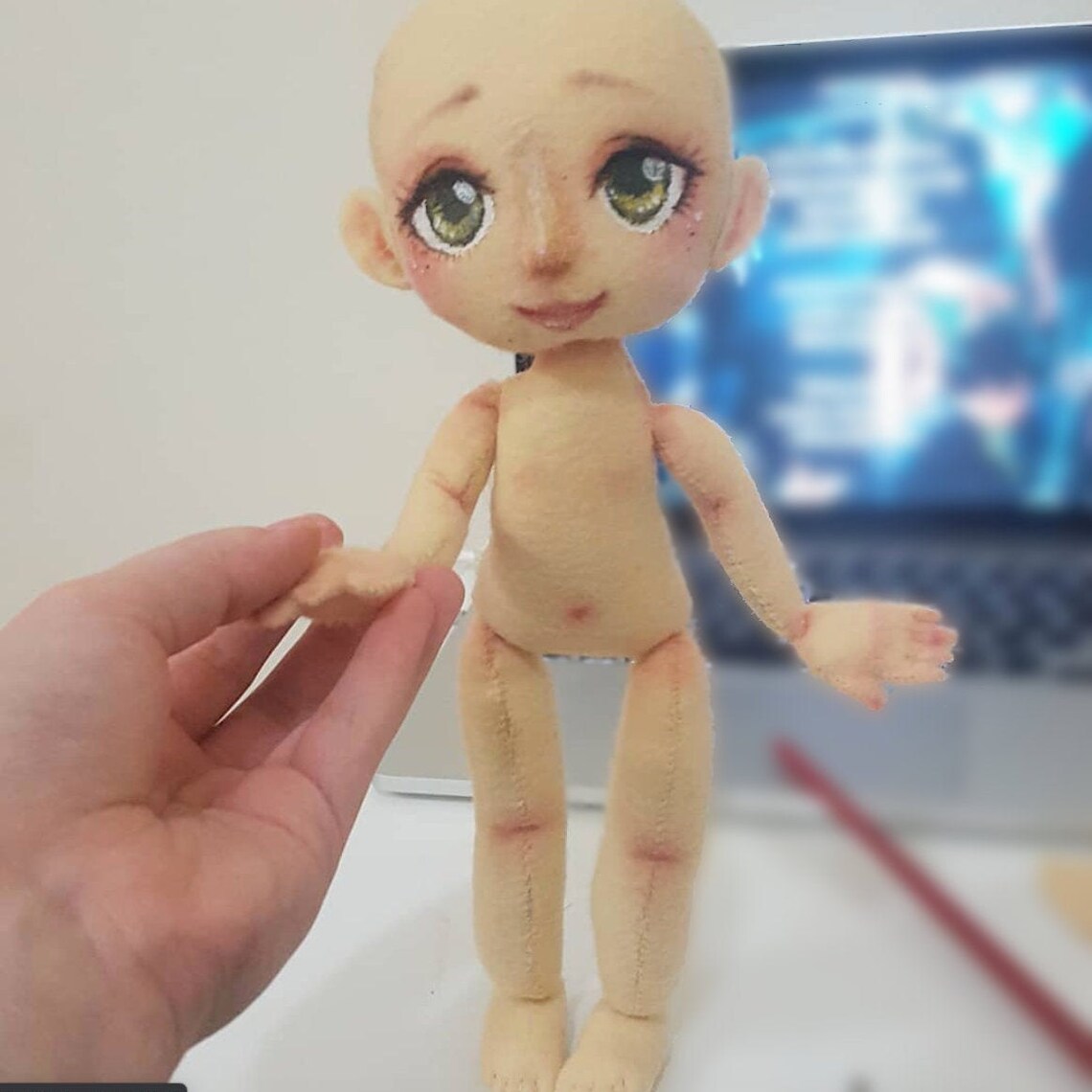 Posable Human Doll Body PDF Sewing Pattern and Guide , Felt Doll , 3 in