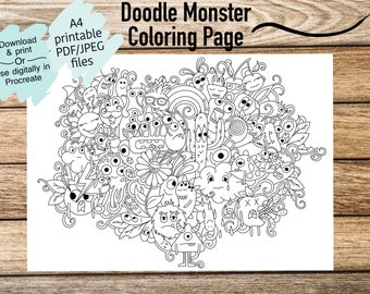 Doodle Monsters Coloring Page