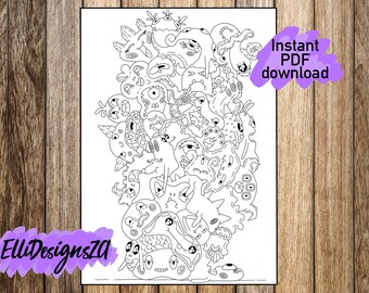 Doodle Monster Heap colouring page