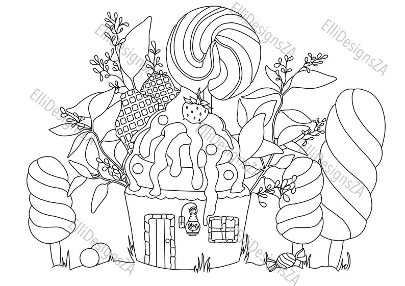 Cupcake House Coloring Page - Etsy