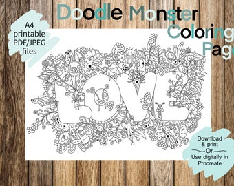 Doodle Monster Love Coloring Page