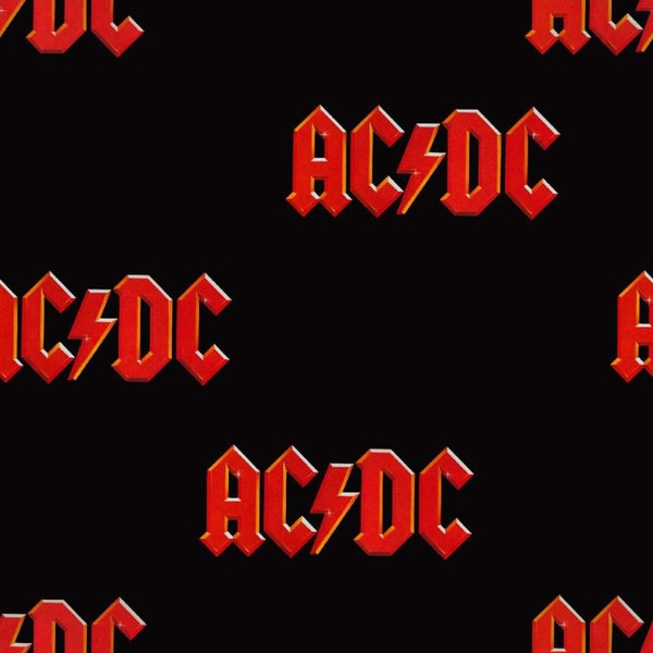 ACDC Classic Logo cotton fabric by the yard and half yard, 44" W, licensed character fabric, music fabric, heavy metal fabric
