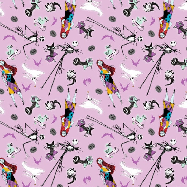 NBC Pink Odds and Ends Baby, Nightmare Before Christmas cotton fabric by the yard and half yard, 100% cotton, 44" W,   #11019