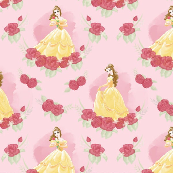 Disney Belle Dress w/Roses cotton fabric by the yard and half yard, 100% cotton, 44" w, beauty and the beast fabric,   #10948