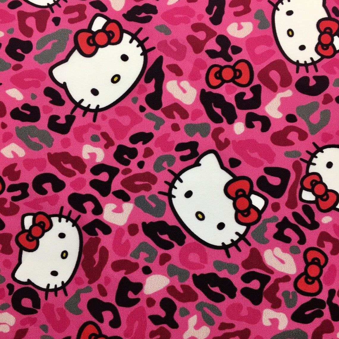 Hello Kitty with cheetah print cotton fabric by the yard 100% | Etsy