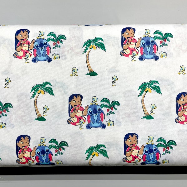 Disney Lilo and Stitch with palm trees cotton fabric by the yard and half yard, 100% cotton, 44" w, disney fabric,    #10822