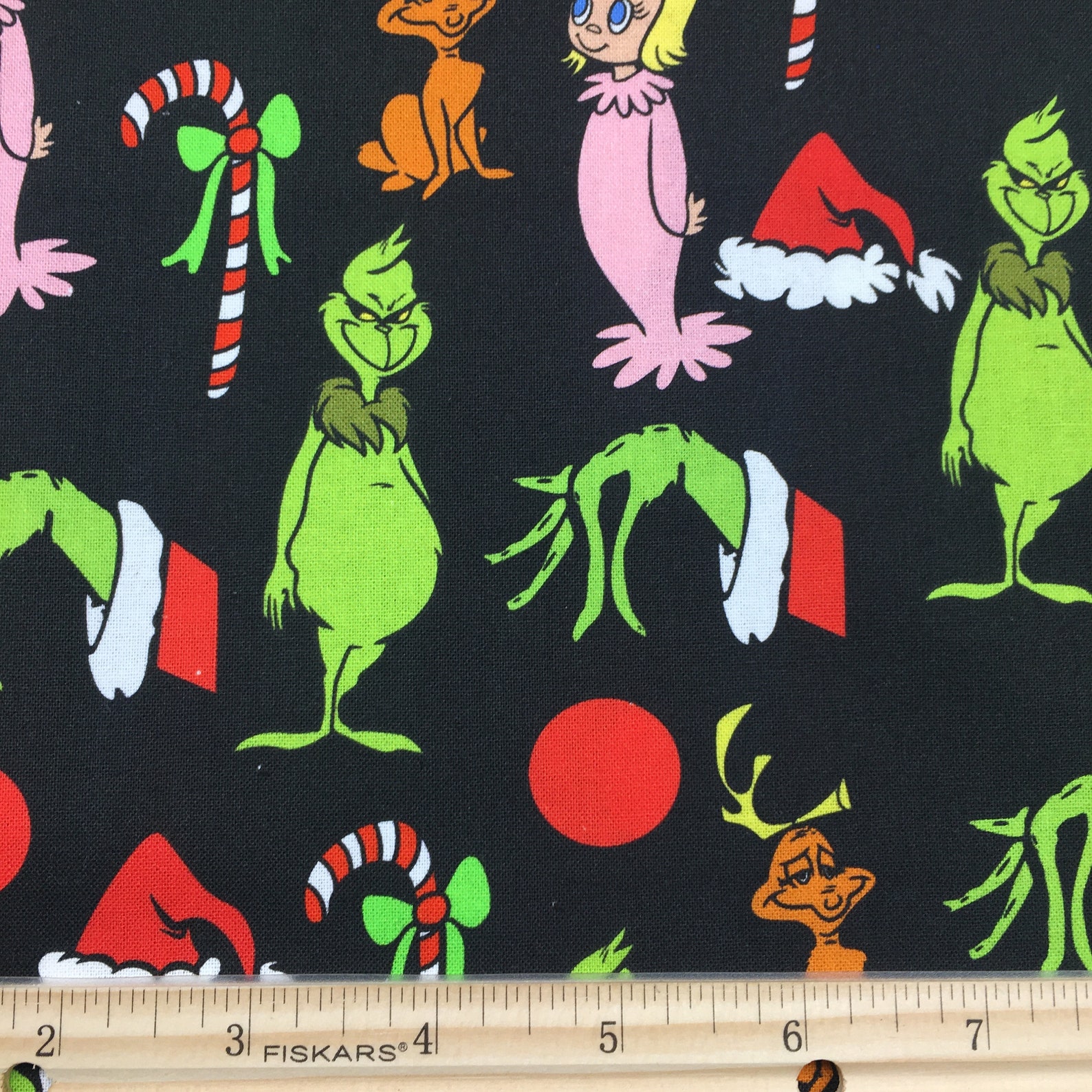 FQ cotton Grinch on black fabric 100 cotton xtra wide Etsy