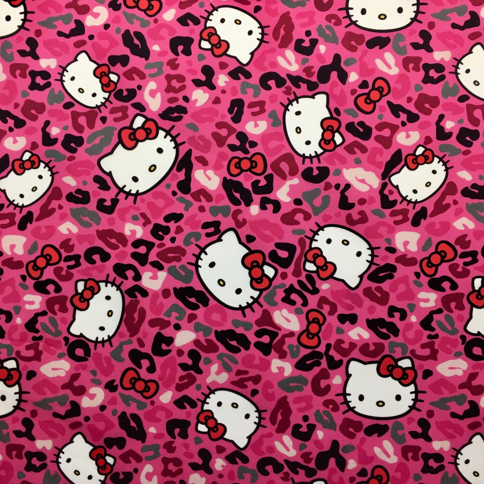 Hello Kitty with cheetah print cotton fabric by the yard 100% | Etsy