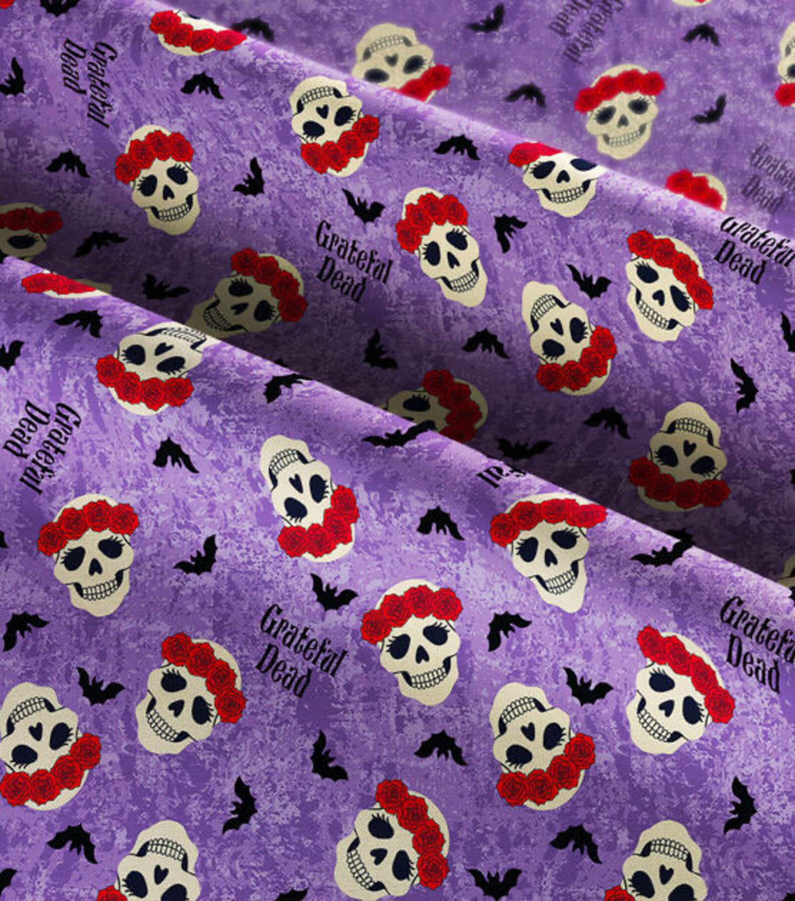 Grateful Dead Halloween Rose Skull Cotton Fabric by the Yard Etsy