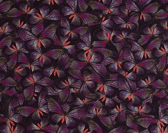 Novelty Winter butterflies red purple on black premium cotton quilt fabric by the yard and half yard, 100% cotton, 43-44" wide,   #11043