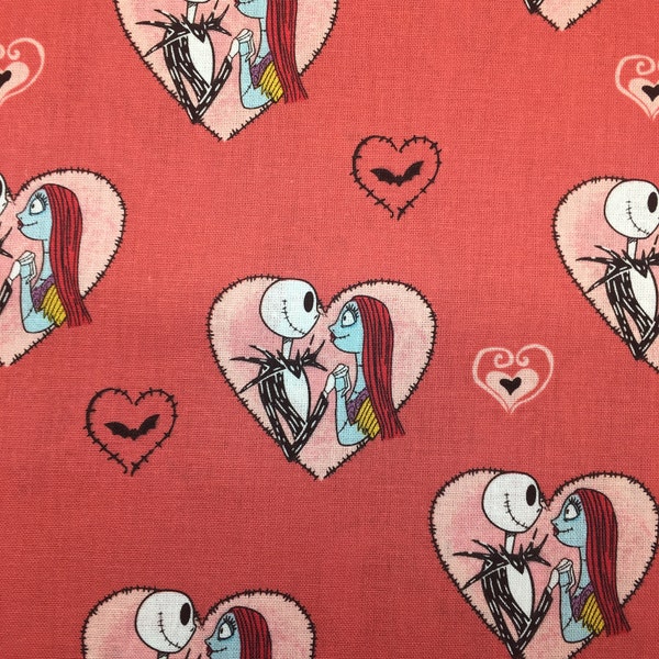 NBC Jack and Sally Valentine's red hearts, Nightmare Before Christmas cotton fabric by the yard and half yard, 100% cotton, 44" W, #11020