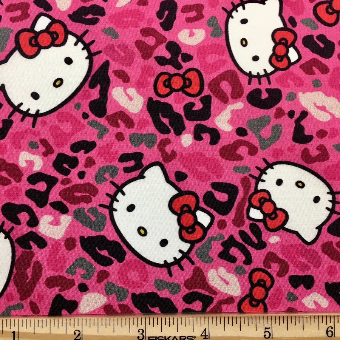 Hello Kitty with cheetah print cotton fabric by the yard 100 Etsy