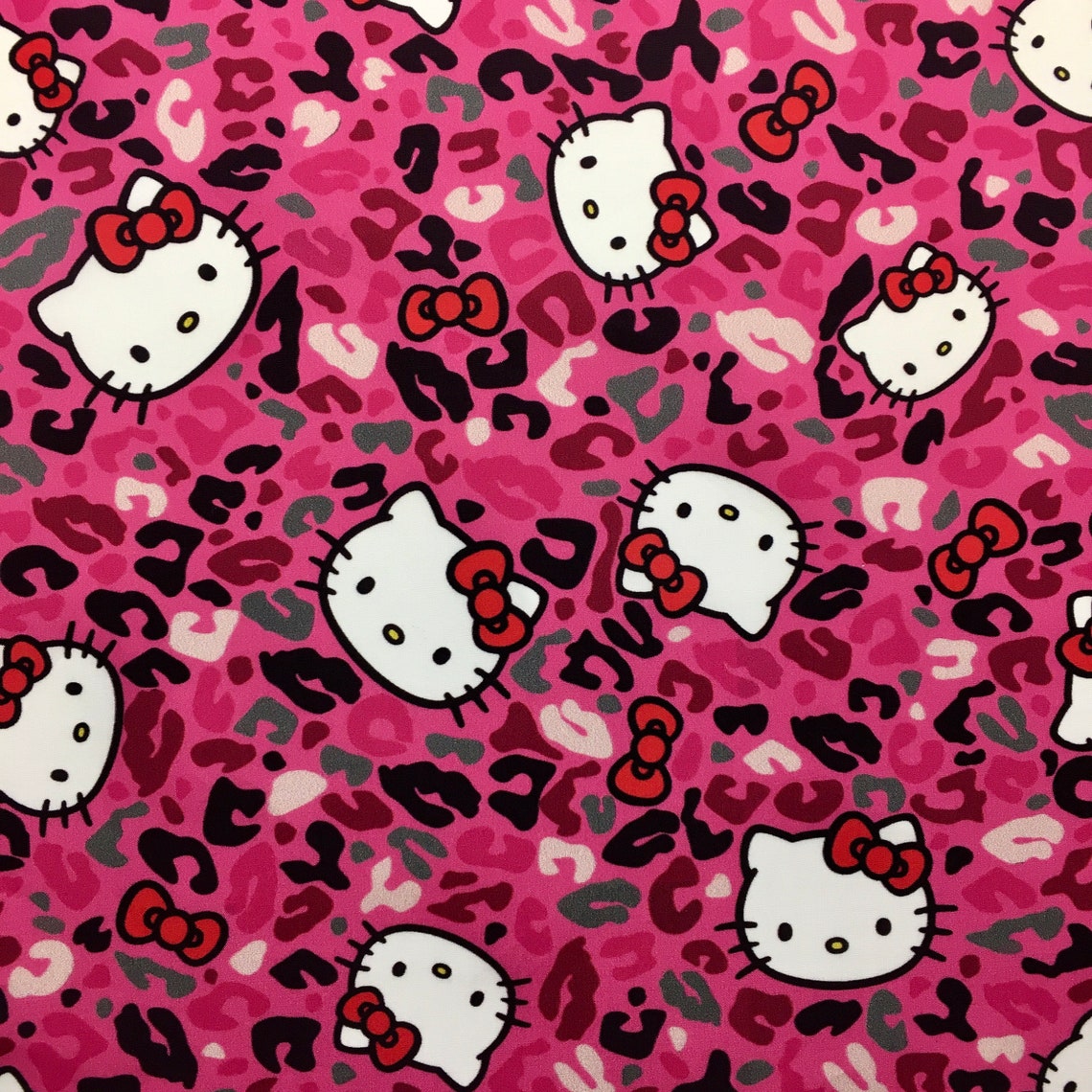Hello Kitty with cheetah print cotton fabric by the yard 100% | Etsy