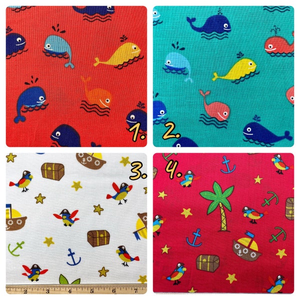 CLOSEOUT extra wide ocean novelty cotton fabric by the FULL yard, 100% cotton, whale fabric, pirate fabric, multiple yds ship as one piece