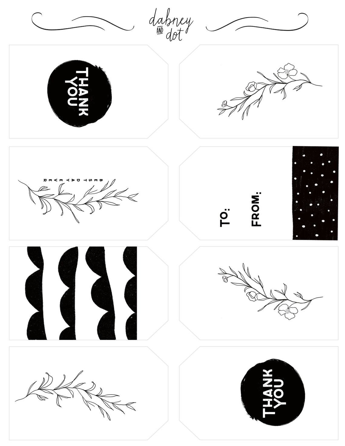 Wedding Printable Gift Tags, Digital Download Thank You Tags, Black and ...