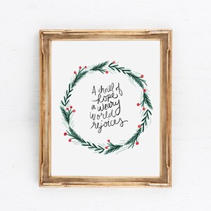A thrill of hope festive Christmas printable wall art, Christmas wreath wall art digital download, Christmas mantel print decor, festive
