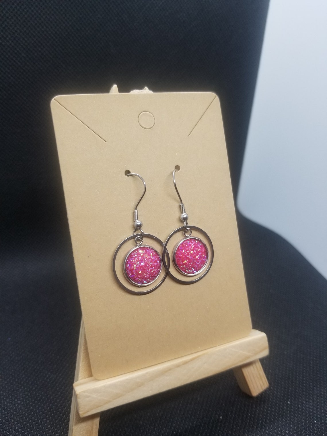 Hot Pink Circle Dangle Earrings Etsy
