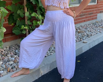White Harem Pants, Boho Genie Sarouel Trousers, One Size