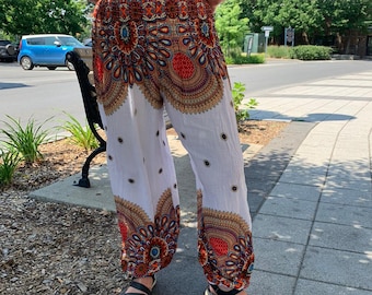 White Harem Pants, Boho Genie Sarouel Trousers, One Size