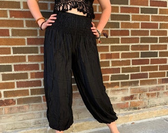Black Harem Pants, Boho Aladdin Trousers, One Size