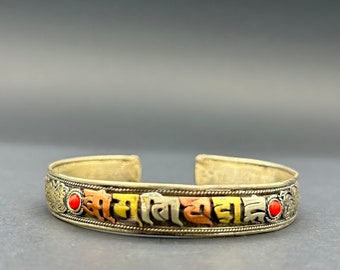Handmade OM Mani Padma Hum Bracelet Made in Nepal Buddhist Mantra Adjustable Three Metal Bracelet spiritual Jewelry Christmas  Gift Unisex