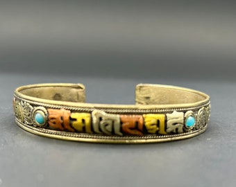 Handmade OM Mani Padma Hum Bracelet Made in Nepal Buddhist Mantra Adjustable Three Metal Bracelet spiritual Jewelry Christmas  Gift Unisex