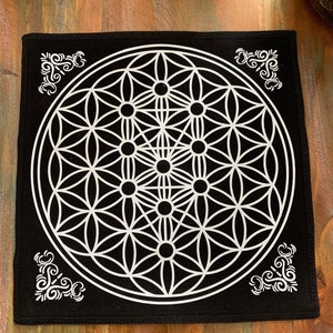 Flower of life crystal grid fabric mat |witchcraft | mystical reading | Pendulum Board | Dowsing Mat - Add Crystal Pendulum Option Available