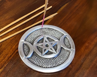 Talisman Triple Moon Goddess Incense holder Altar decor, Pentacle Moon Incense Holder - Triple Moon Altar Plate