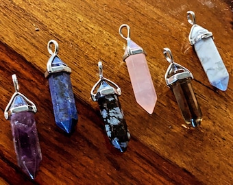 Crystal Point Necklace Pendant, Rose Quartz, Amethyst, Lapis Lazuli