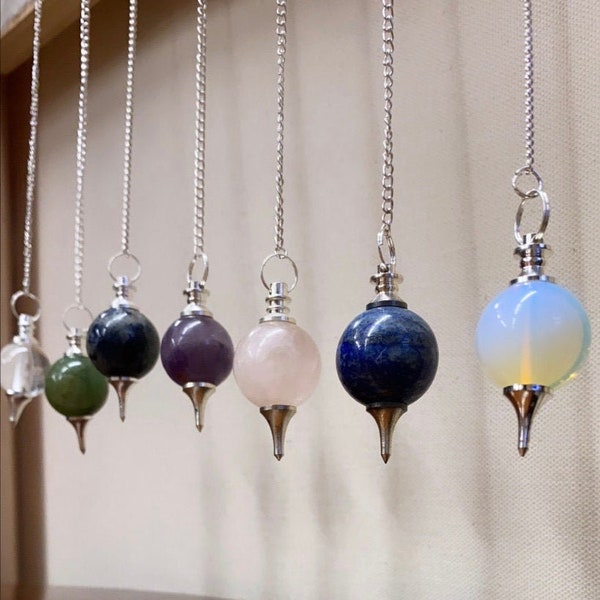 Sephoroton Pendulums - Opalite, Rose Quartz, Amethyst, Clear Quartz, Sodalite, Lapis Lazuli, Green Aventurine - Sphere / Round Pendulum