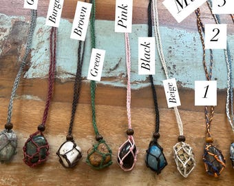 Macrame crystal holder necklace, Handmade Macrame Necklace interchangeable & adjustable necklace - Organic Cotton macrame crystal necklace