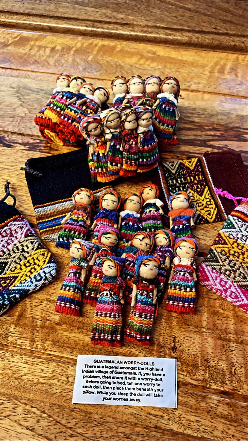 Set of 10 Guatemalan Handmade Worry Dolls With a Colourful Crafted