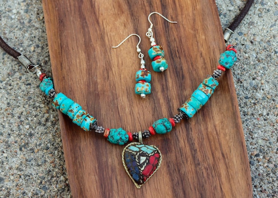 アクセサリー Vintage TibetanTurquoise Coral necklace Buy Vintage Turquoise Coral Necklace & Earrings Set – Tibetan Boho