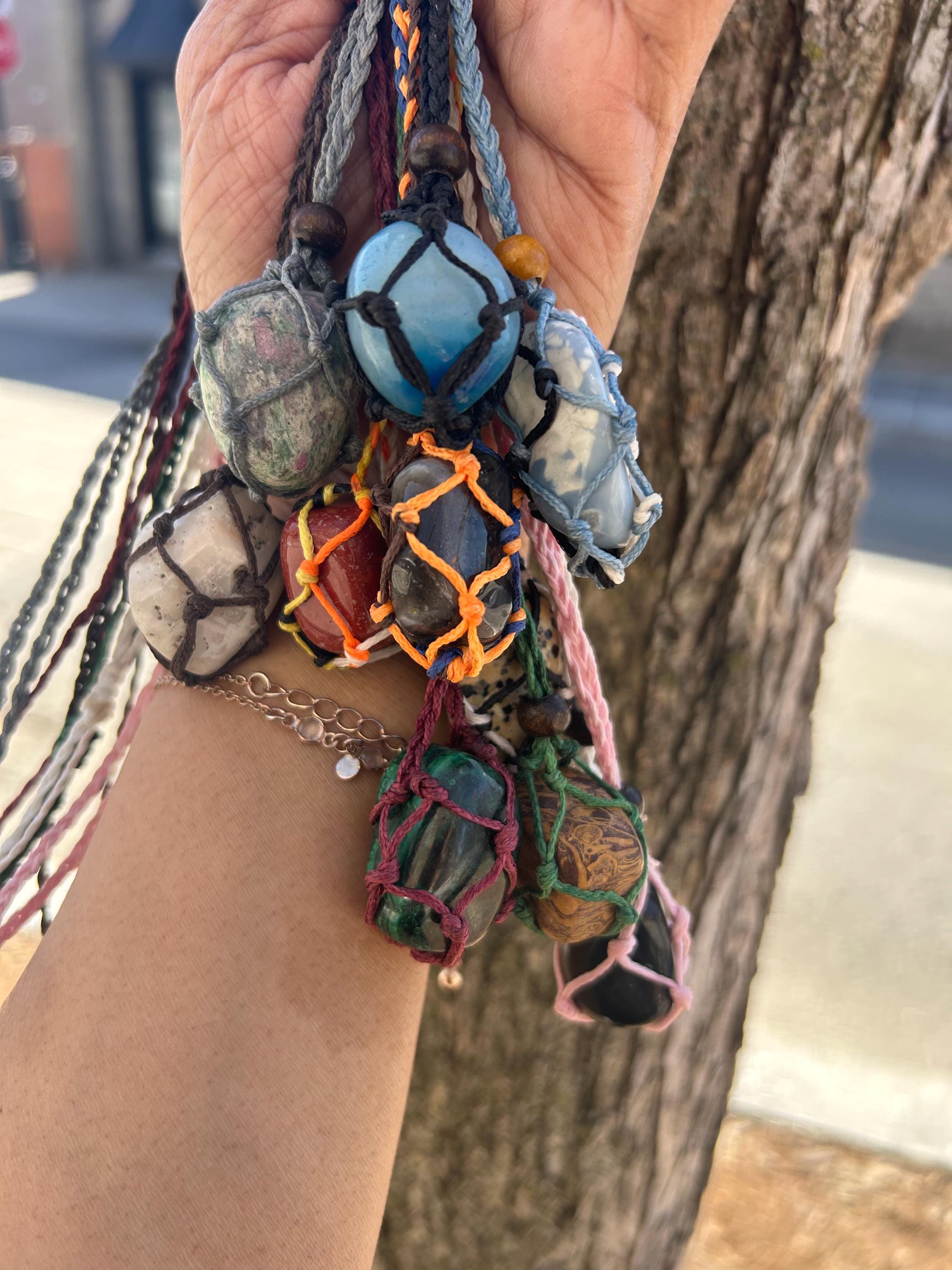 Macrame Crystal Holder Necklace, Handmade Macrame Necklace 
