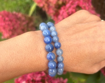 Blue Aventurine Bracelet, Natural Gemstone Healing Crystal Stretch Bracelet