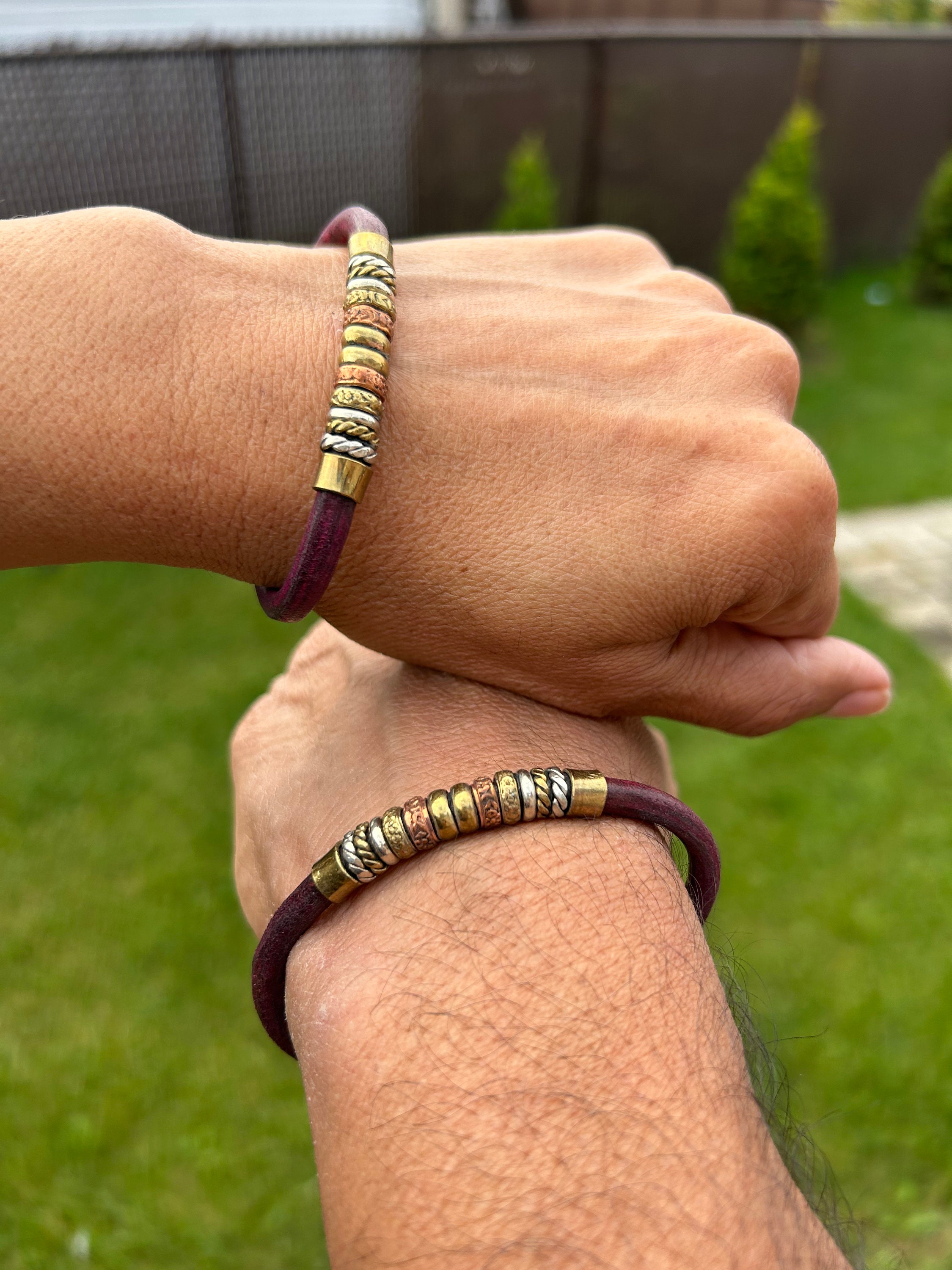 アクセサリー Custom Souvenir Shop ROAD  3Star Bangle African Leather Three Metal Bracelets Jewelry Unisex Bangle