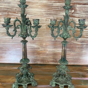 Alter Candelabras pair Antiquebronze French candle holders four branches bronze candle holders  handmade vintage bronze Rare Vintage