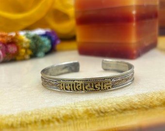 Handmade OM Mani Padma Hum Bracelet Made in Nepal Buddhist Mantra Adjustable Three Metal Bracelet spiritual Jewelry Christmas  Gift Unisex