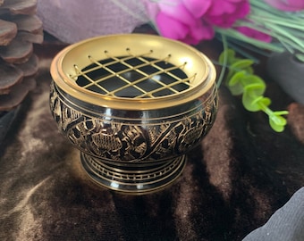 Charcoal Burner Carved Brass solid Censer for Incense Cones Resin Sage and Screen Net