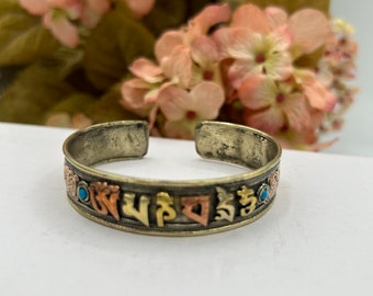 Handmade OM Mani Padma Hum Bracelet Made in Nepal Buddhist Mantra Adjustable Three Metal Bracelet spiritual Jewelry Christmas  Gift Unisex